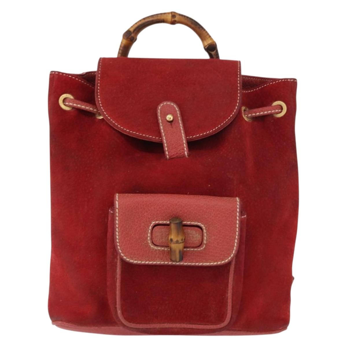 GUCCI Bamboo Backpack Leather Red Gold 003 1956 0030 Auth 153860