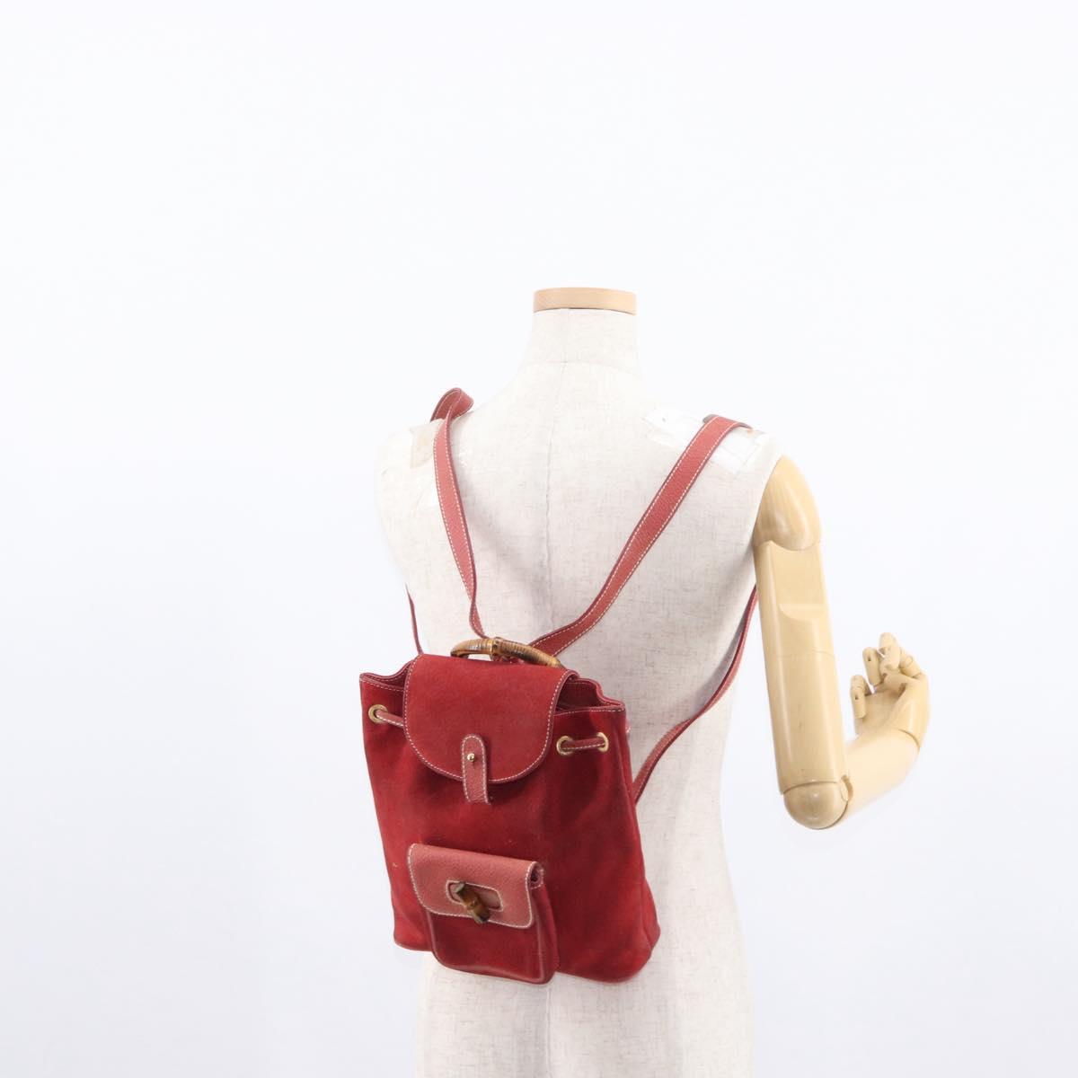 GUCCI Bamboo Backpack Leather Red Gold 003 1956 0030 Auth 153860
