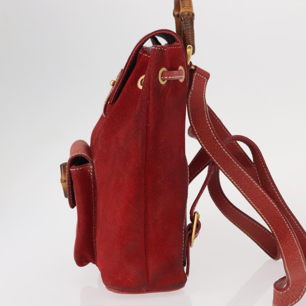 GUCCI Bamboo Backpack Leather Red Gold 003 1956 0030 Auth 153860