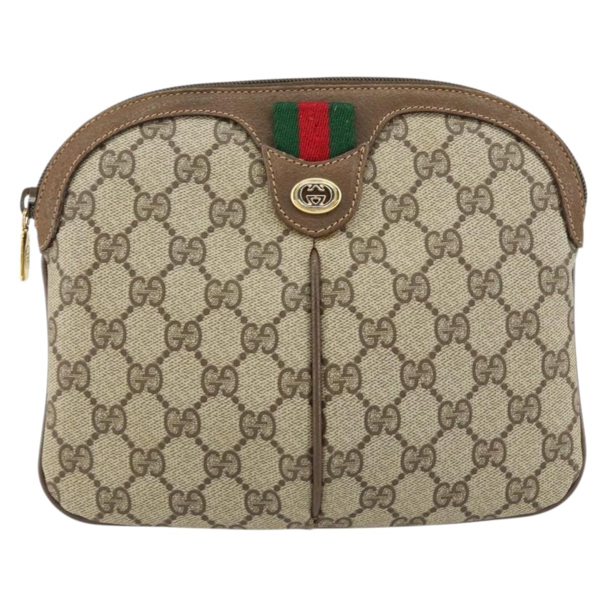 GUCCI GG Supreme Web Sherry Line Bag PVC Beige Gold 904 02 047 Auth 153861