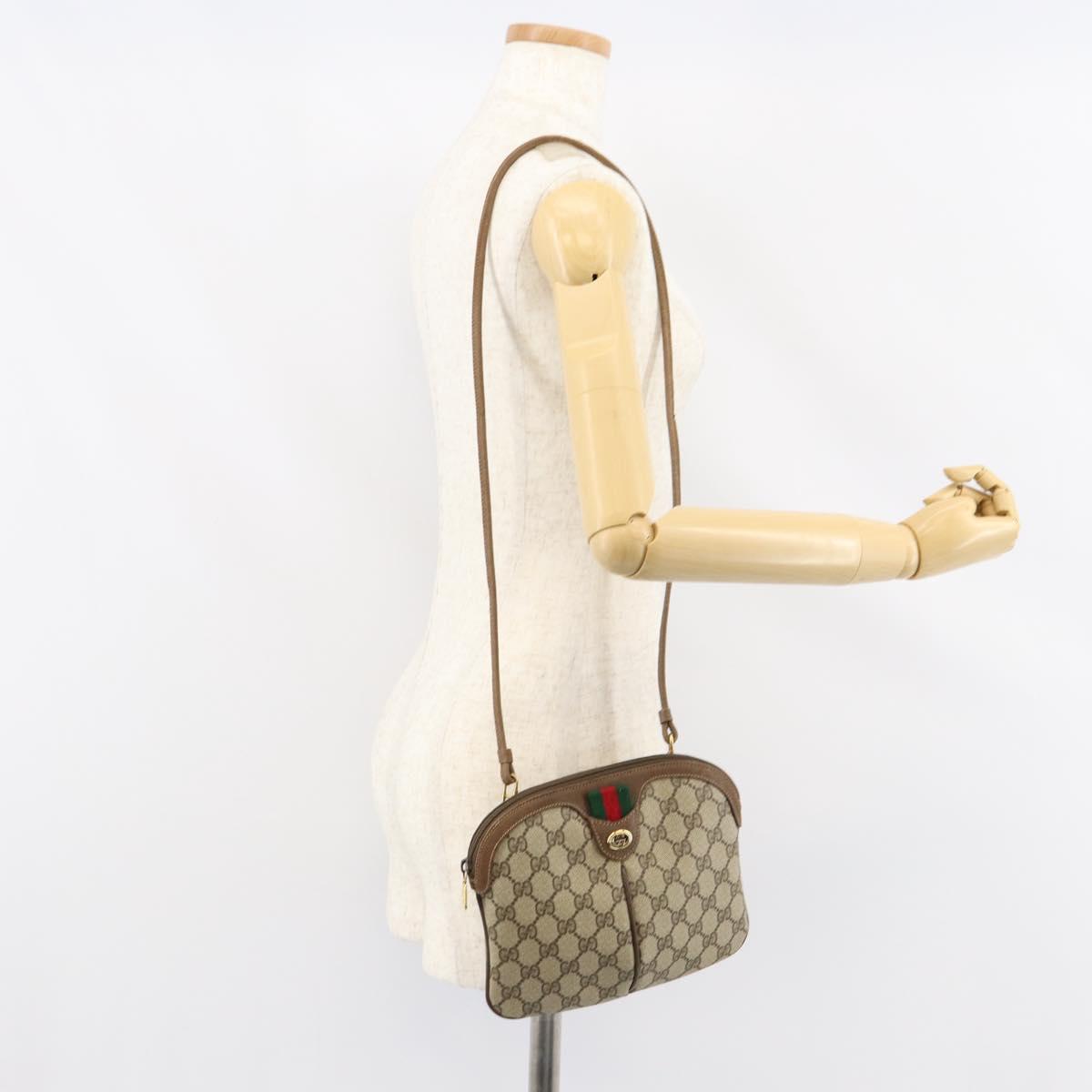 GUCCI GG Supreme Web Sherry Line Bag PVC Beige Gold 904 02 047 Auth 153861