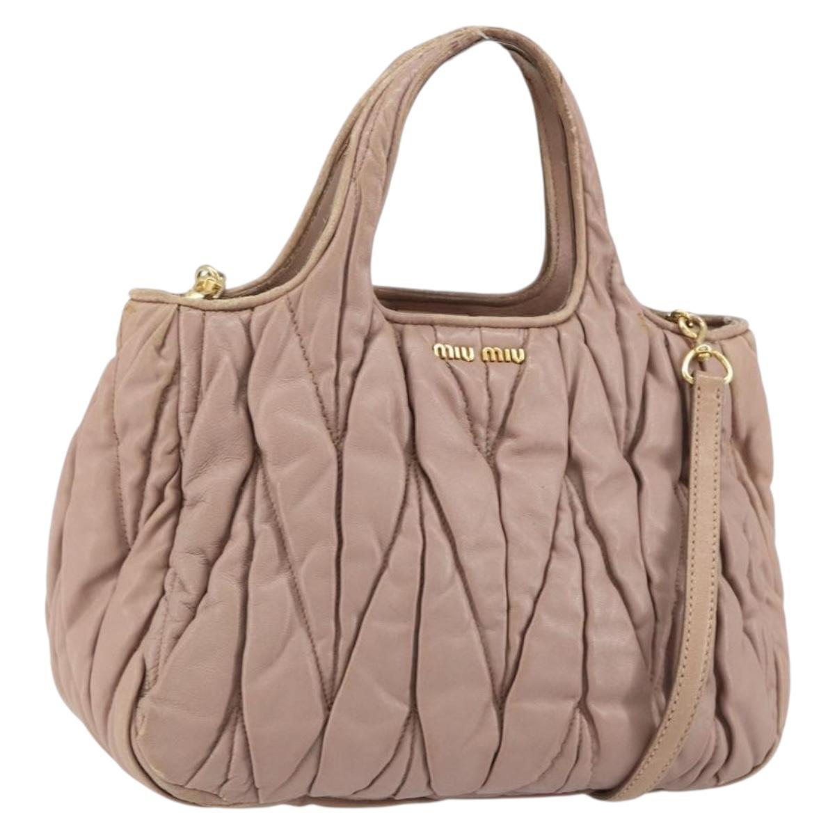 Miu Miu Matelasse Hand Bag Leather 2way Pink Gold Auth 153862