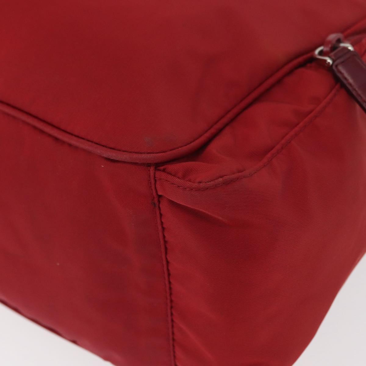 PRADA Tote Bag Nylon Red Silver Auth 153863