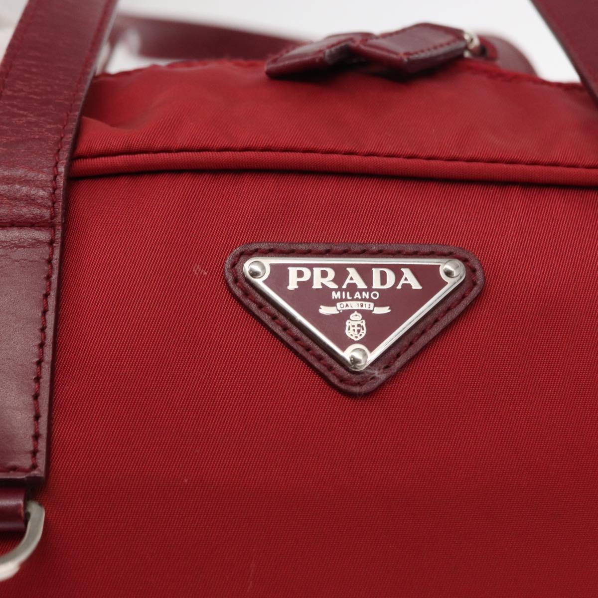 PRADA Tote Bag Nylon Red Silver Auth 153863