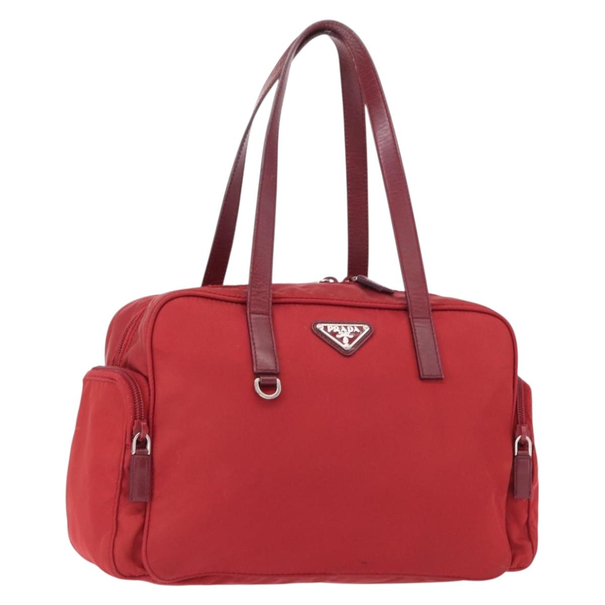 PRADA Tote Bag Nylon Red Silver Auth 153863