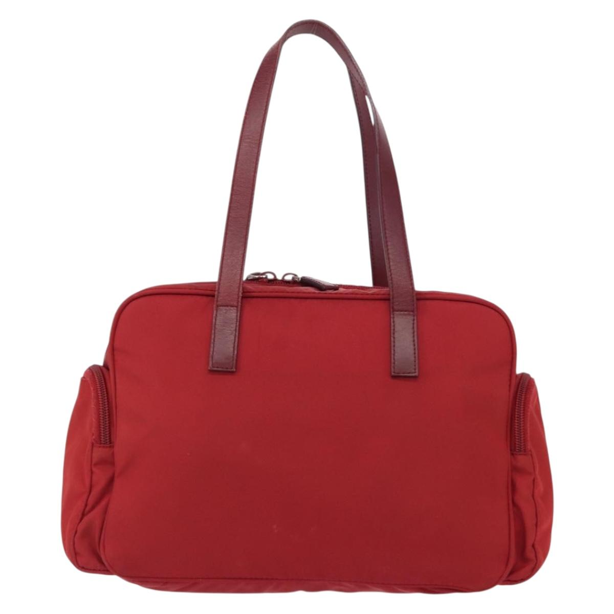 PRADA Tote Bag Nylon Red Silver Auth 153863