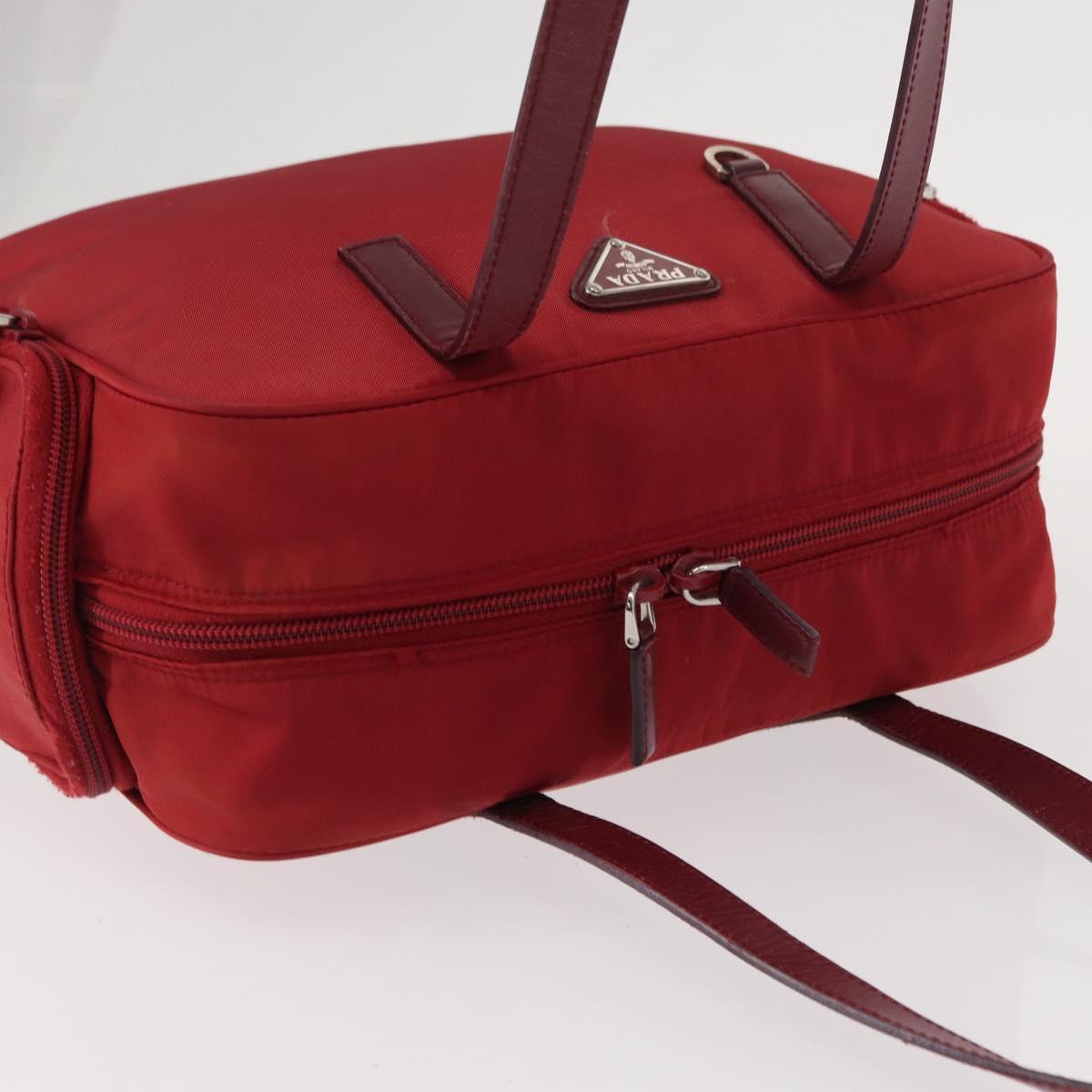 PRADA Tote Bag Nylon Red Silver Auth 153863