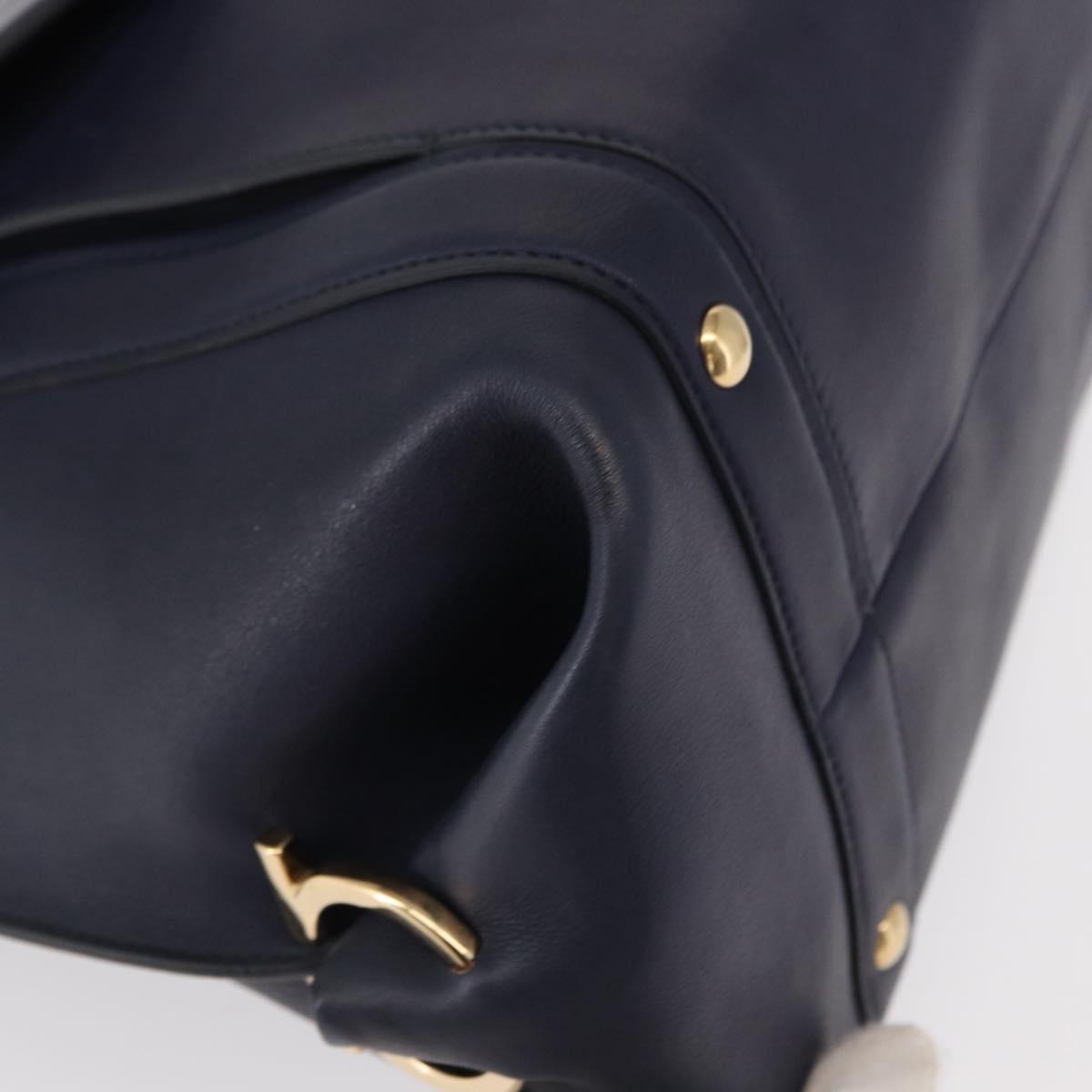 Salvatore Ferragamo Gancini Hand Bag Leather Navy Gold Auth 153865