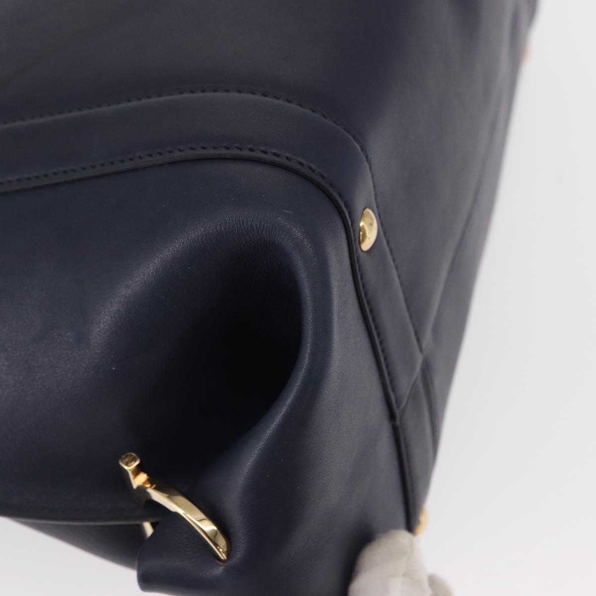 Salvatore Ferragamo Gancini Hand Bag Leather Navy Gold Auth 153865