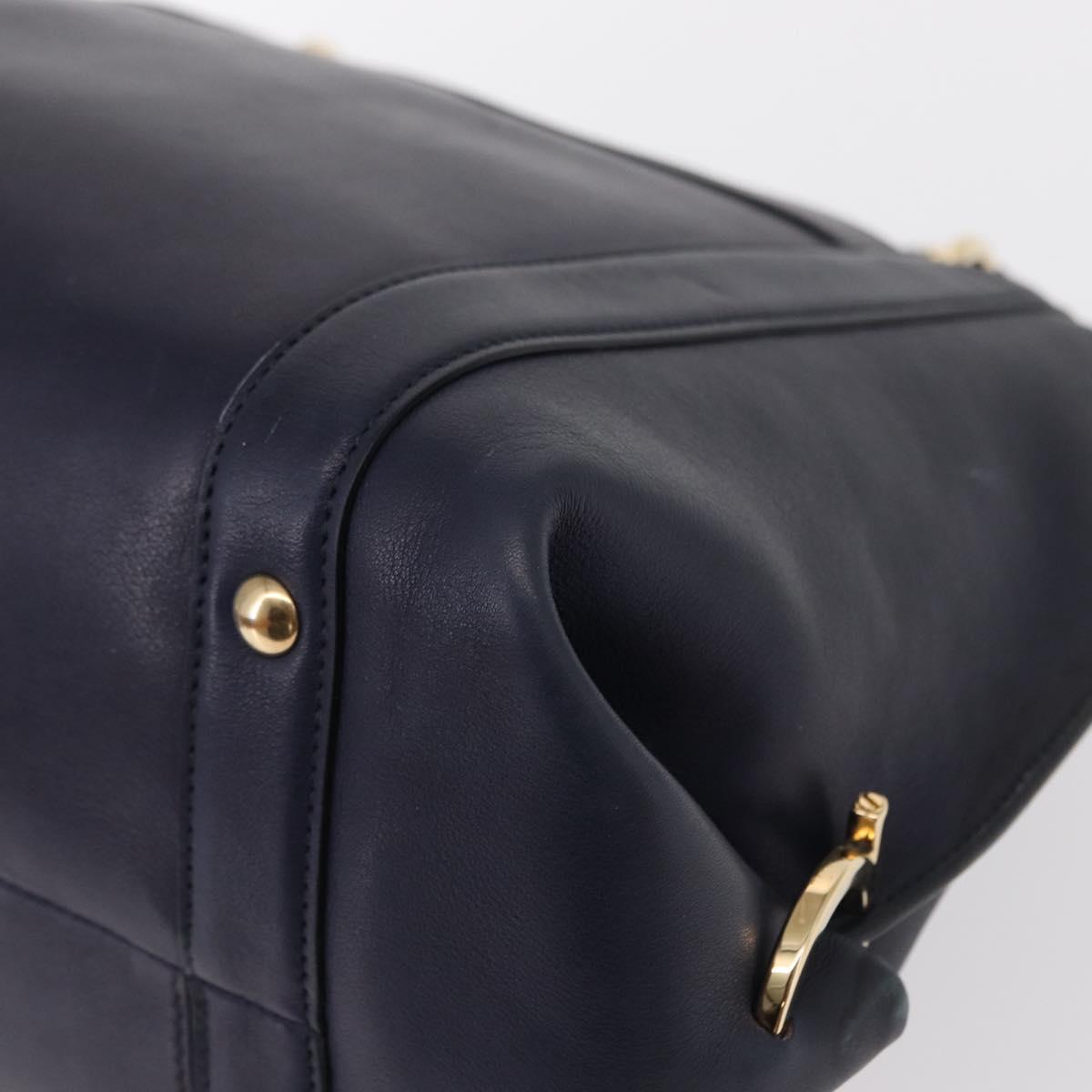 Salvatore Ferragamo Gancini Hand Bag Leather Navy Gold Auth 153865