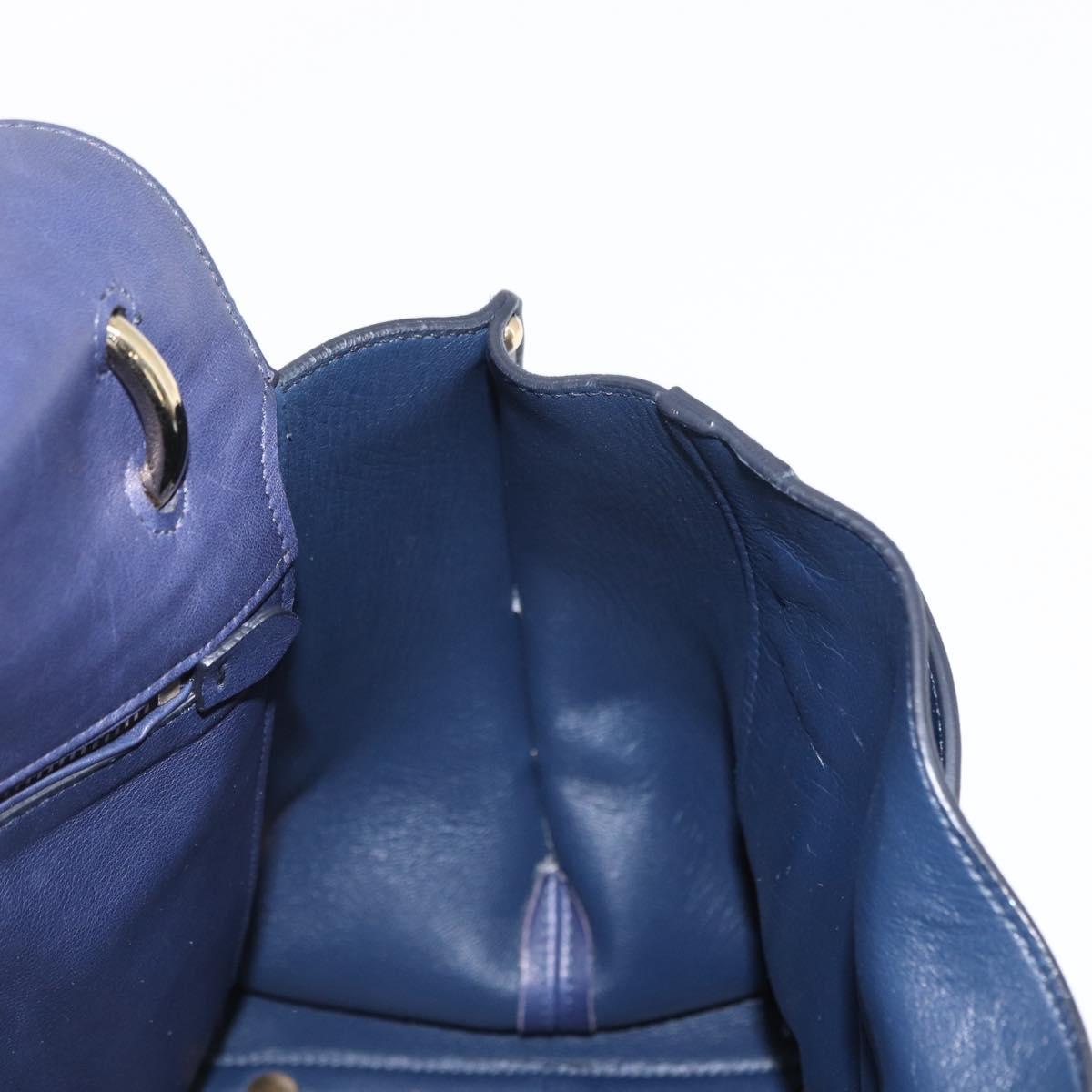 Salvatore Ferragamo Gancini Hand Bag Leather Navy Gold Auth 153865