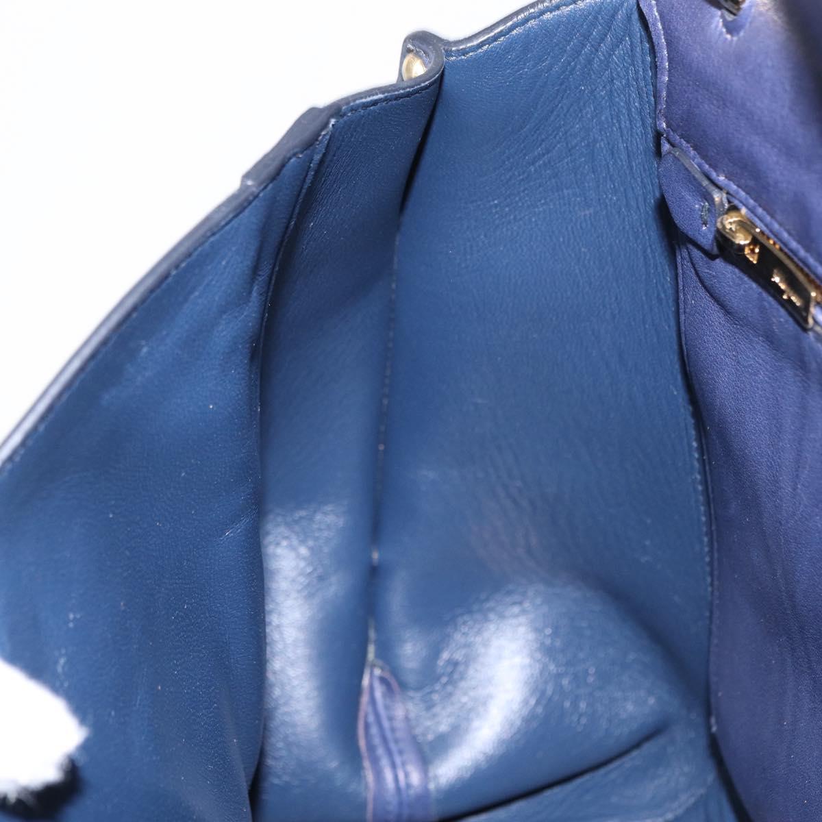 Salvatore Ferragamo Gancini Hand Bag Leather Navy Gold Auth 153865