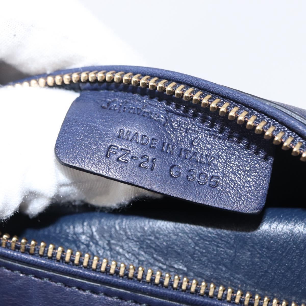 Salvatore Ferragamo Gancini Hand Bag Leather Navy Gold Auth 153865