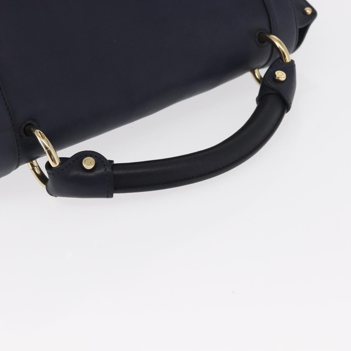 Salvatore Ferragamo Gancini Hand Bag Leather Navy Gold Auth 153865