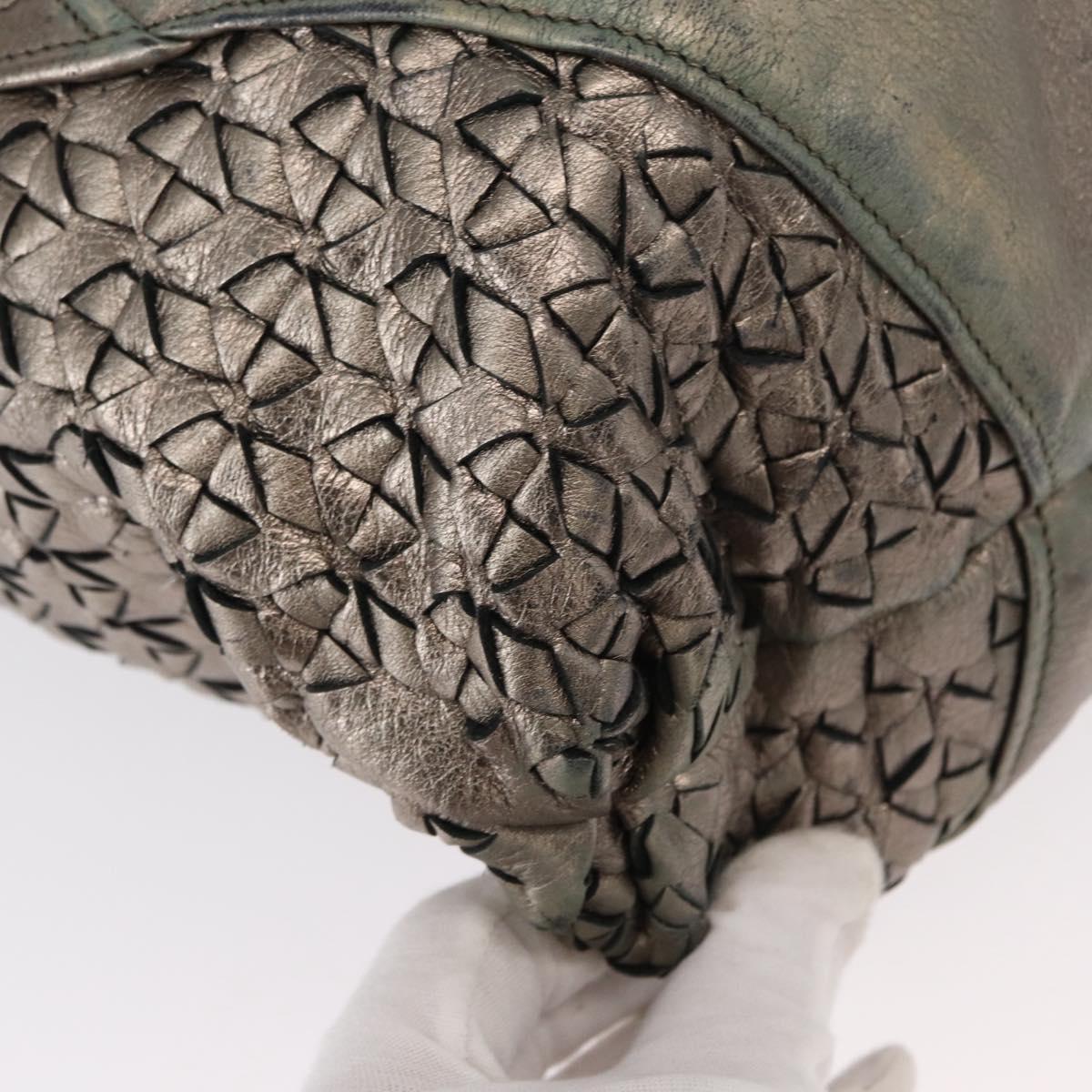 Salvatore Ferragamo Gancini Hand Bag Leather Silver Auth 153866