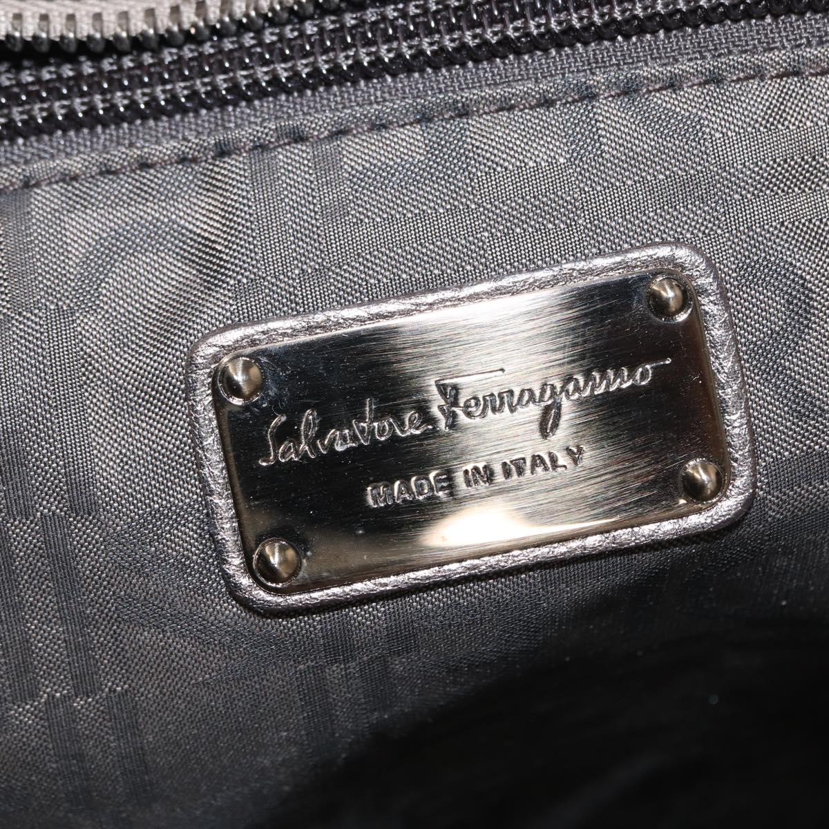 Salvatore Ferragamo Gancini Hand Bag Leather Silver Auth 153866