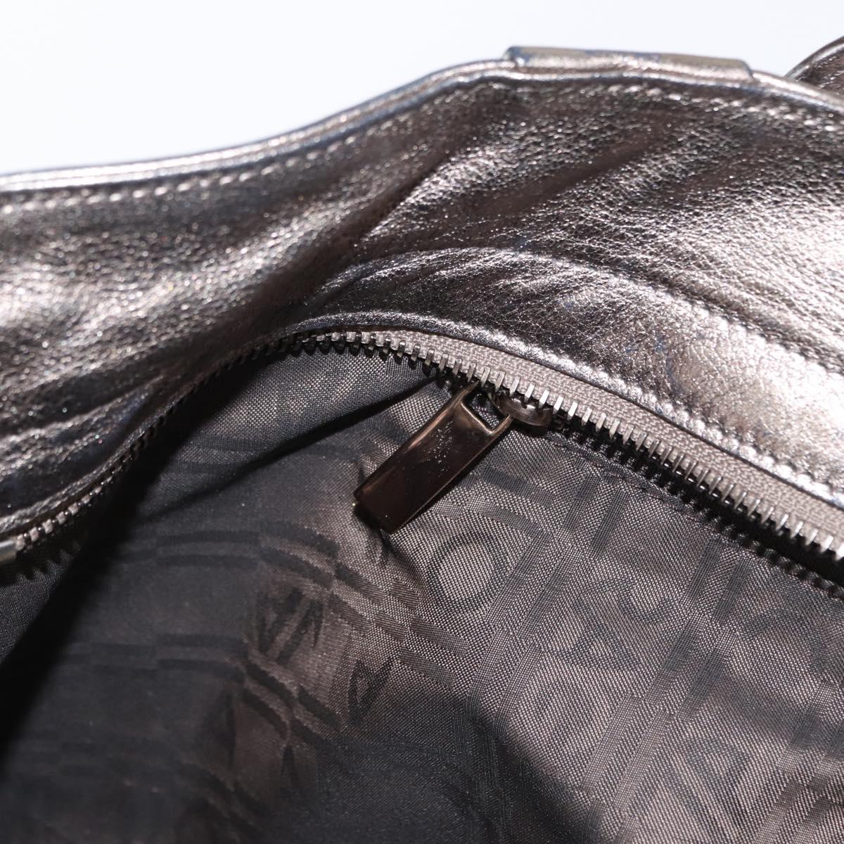 Salvatore Ferragamo Gancini Hand Bag Leather Silver Auth 153866