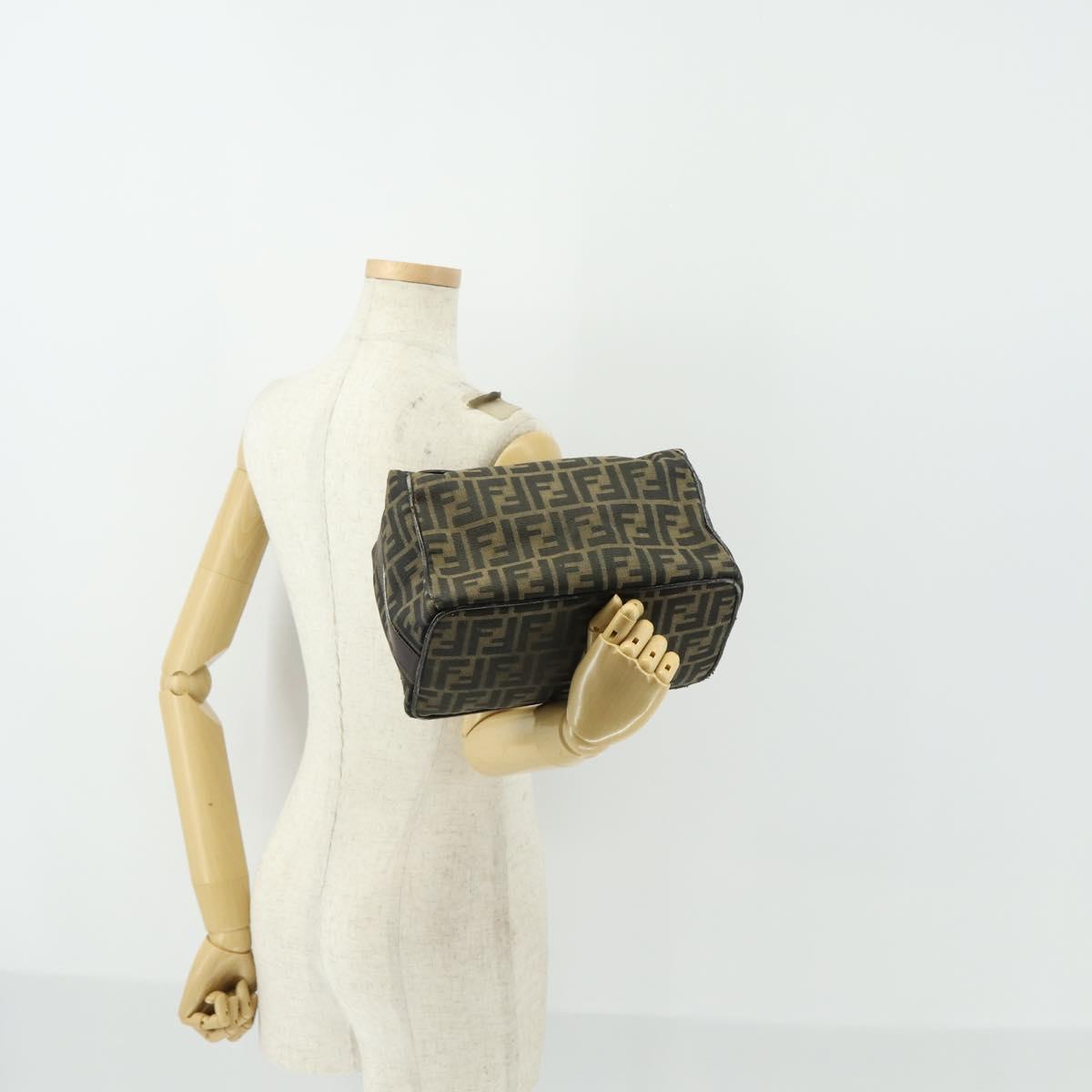 FENDI Zucca Canvas Vanity Pouch Black Brown Auth 153872