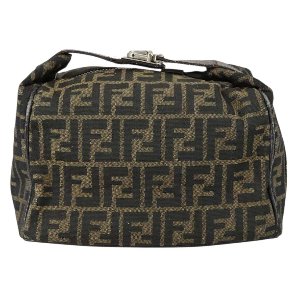 FENDI Zucca Canvas Vanity Pouch Black Brown Auth 153872