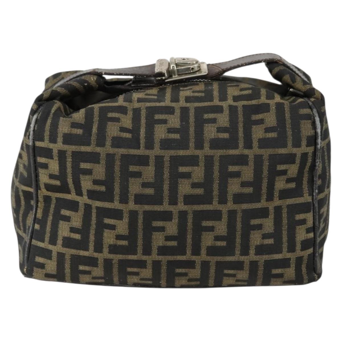 FENDI Zucca Canvas Vanity Pouch Black Brown Auth 153872