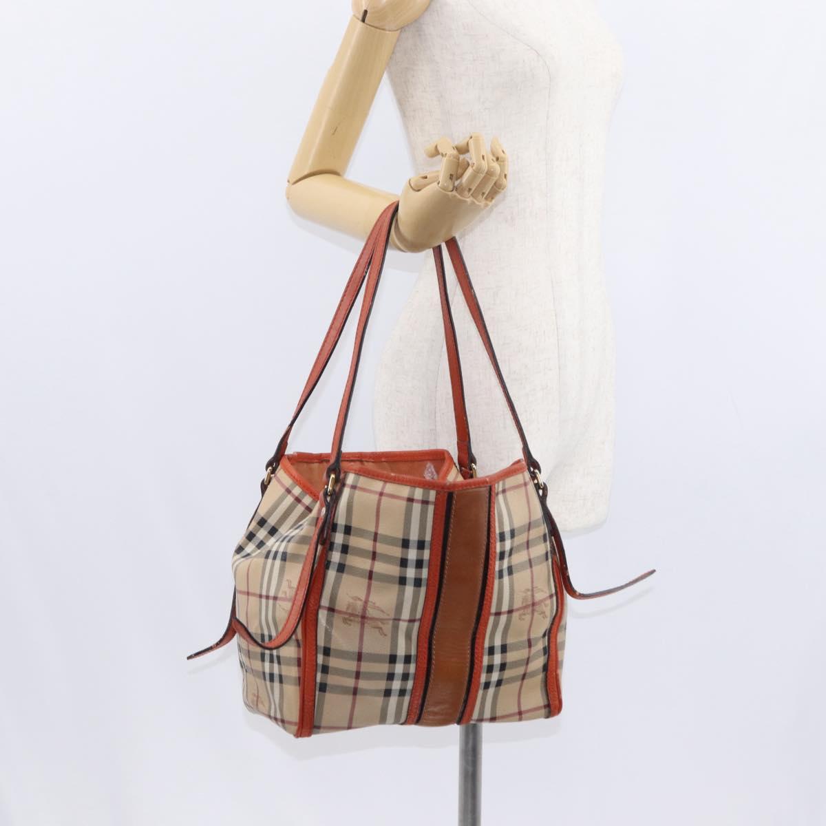 BURBERRY Nova Check Tote Bag PVC Beige Gold Auth 153873