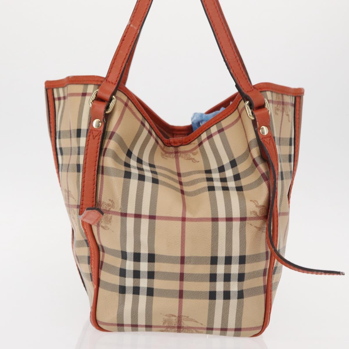 BURBERRY Nova Check Tote Bag PVC Beige Gold Auth 153873