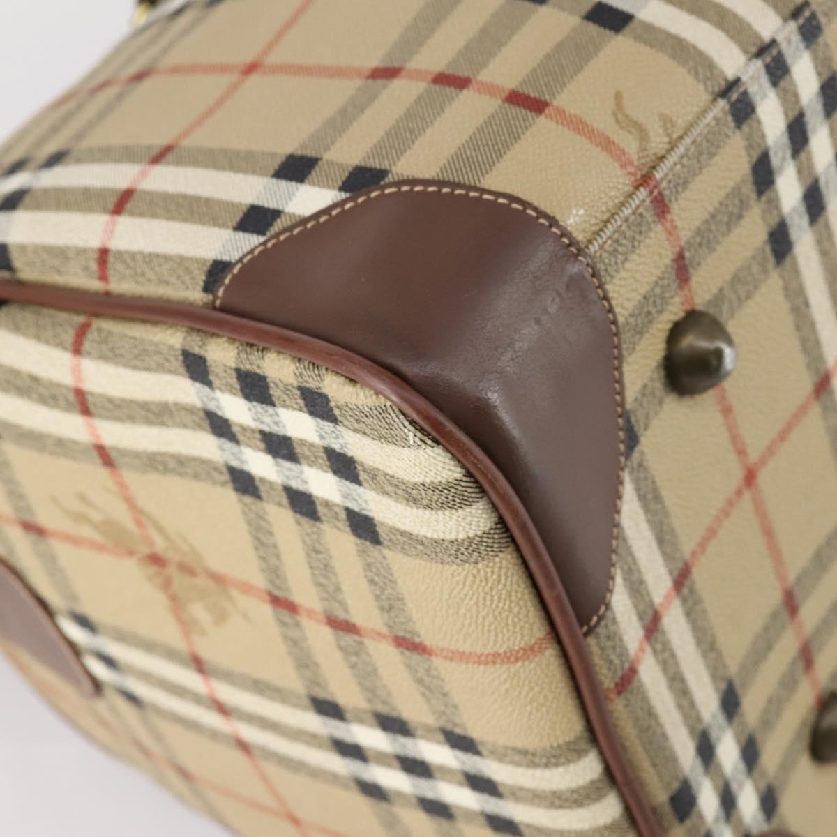 Burberrys Nova Check Boston Bag PVC 2way Beige Gold Auth 153874