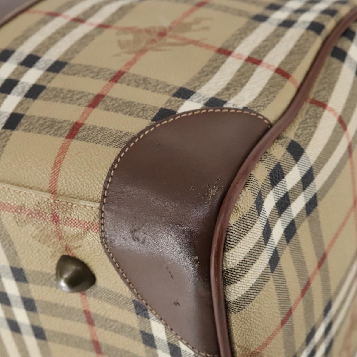 Burberrys Nova Check Boston Bag PVC 2way Beige Gold Auth 153874