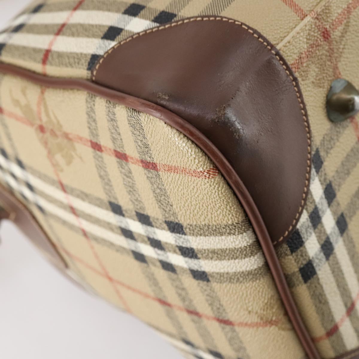 Burberrys Nova Check Boston Bag PVC 2way Beige Gold Auth 153874