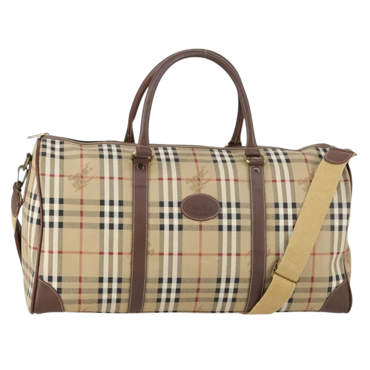 Burberrys Nova Check Boston Bag PVC 2way Beige Gold Auth 153874