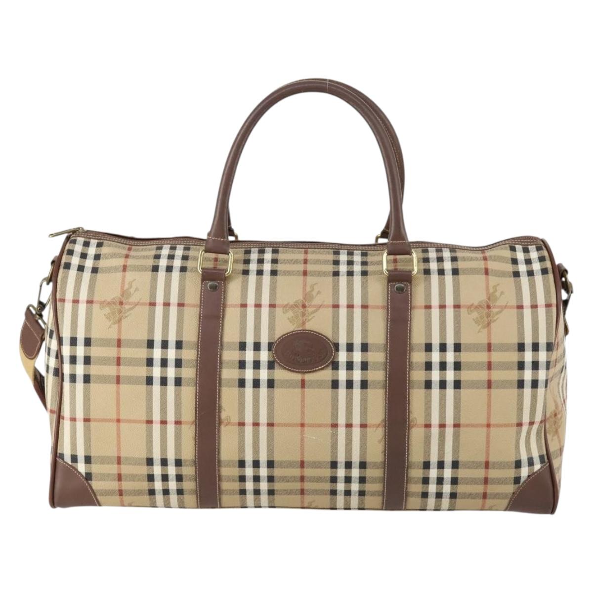 Burberrys Nova Check Boston Bag PVC 2way Beige Gold Auth 153874