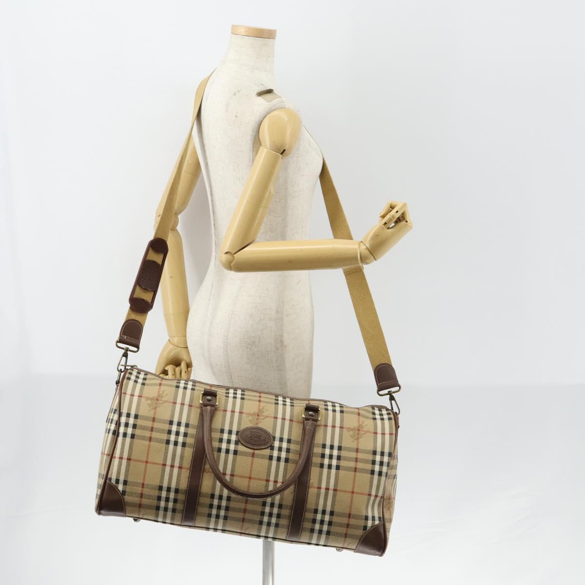 Burberrys Nova Check Boston Bag PVC 2way Beige Gold Auth 153874