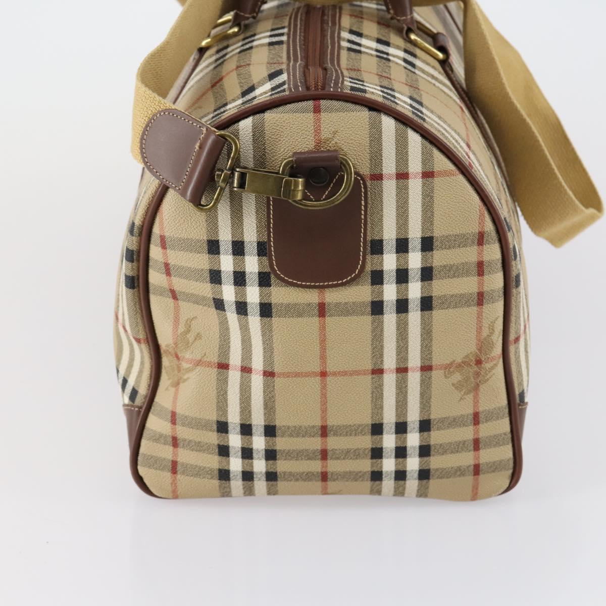 Burberrys Nova Check Boston Bag PVC 2way Beige Gold Auth 153874