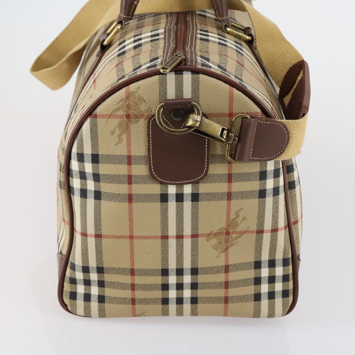 Burberrys Nova Check Boston Bag PVC 2way Beige Gold Auth 153874