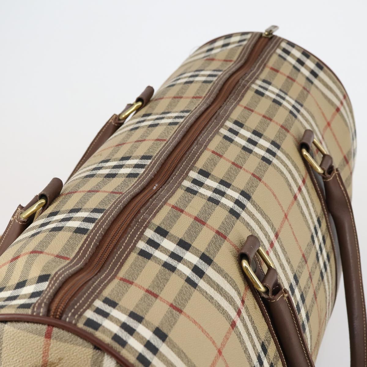 Burberrys Nova Check Boston Bag PVC 2way Beige Gold Auth 153874