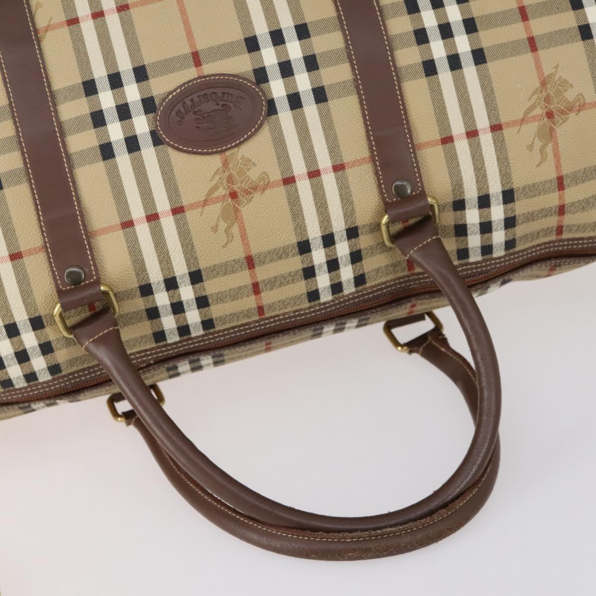 Burberrys Nova Check Boston Bag PVC 2way Beige Gold Auth 153874