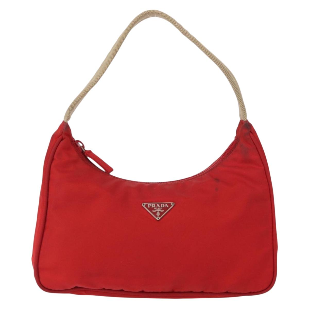 PRADA Hand Bag Nylon Red Auth 153880