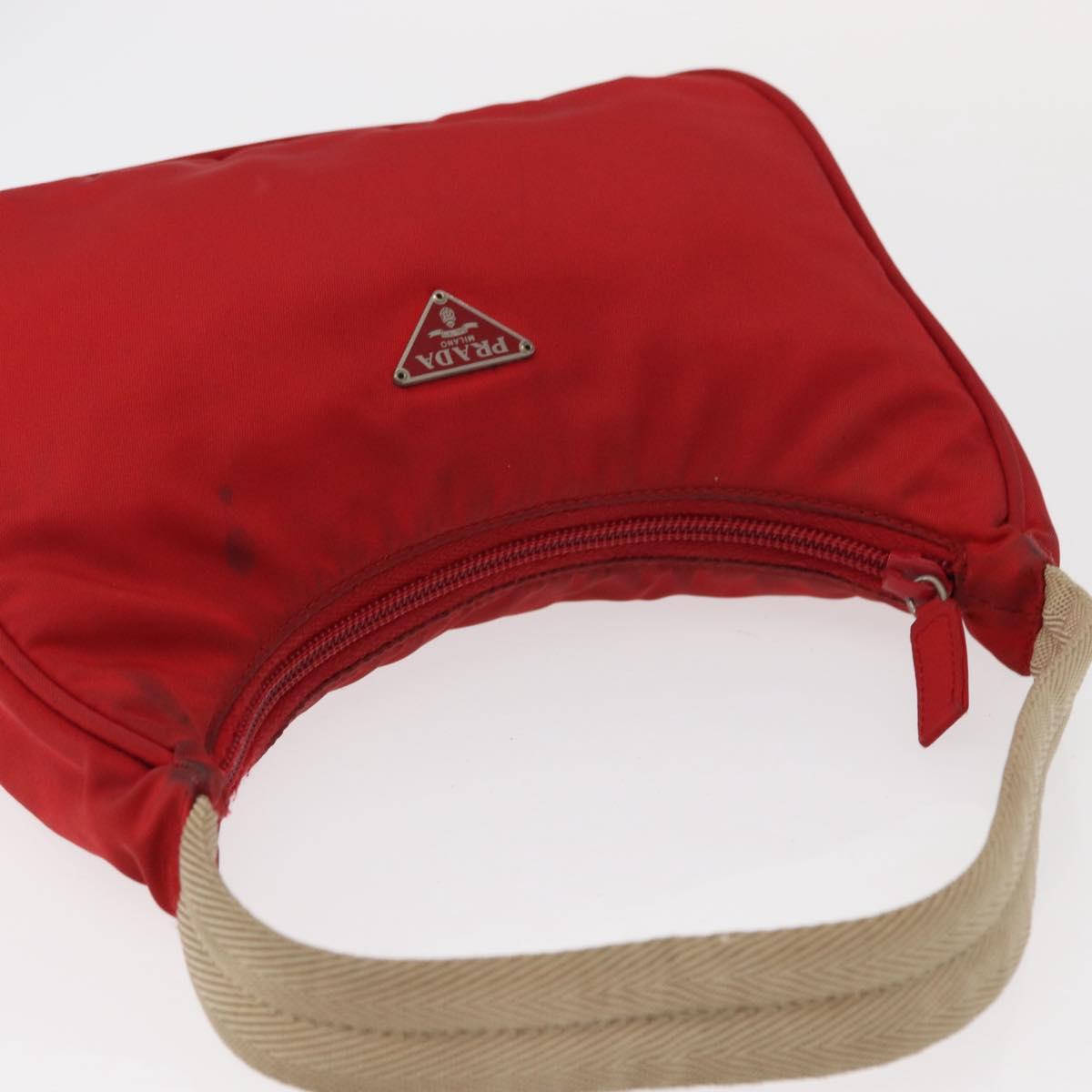 PRADA Hand Bag Nylon Red Auth 153880