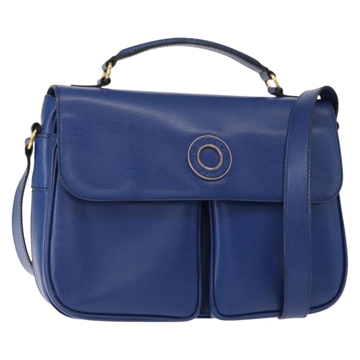CELINE Circle Shoulder Bag Leather Blue Gold Auth 153882V