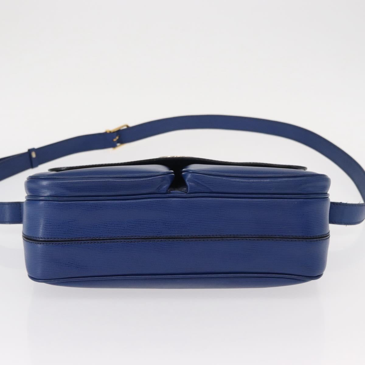 CELINE Circle Shoulder Bag Leather Blue Gold Auth 153882V