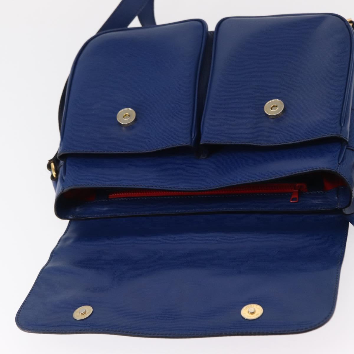 CELINE Circle Shoulder Bag Leather Blue Gold Auth 153882V