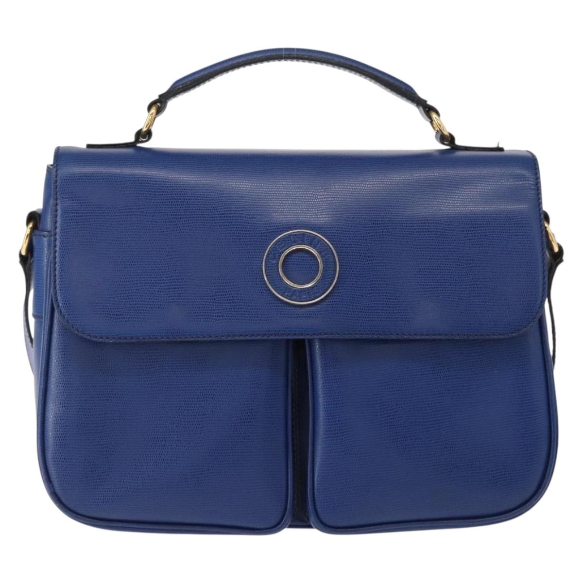 CELINE Circle Shoulder Bag Leather Blue Gold Auth 153882V