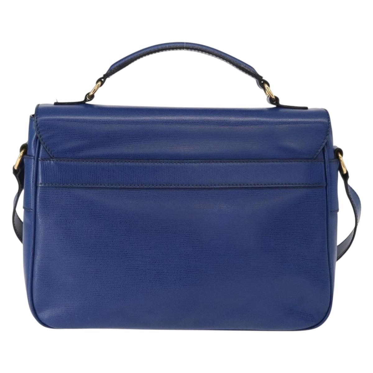 CELINE Circle Shoulder Bag Leather Blue Gold Auth 153882V