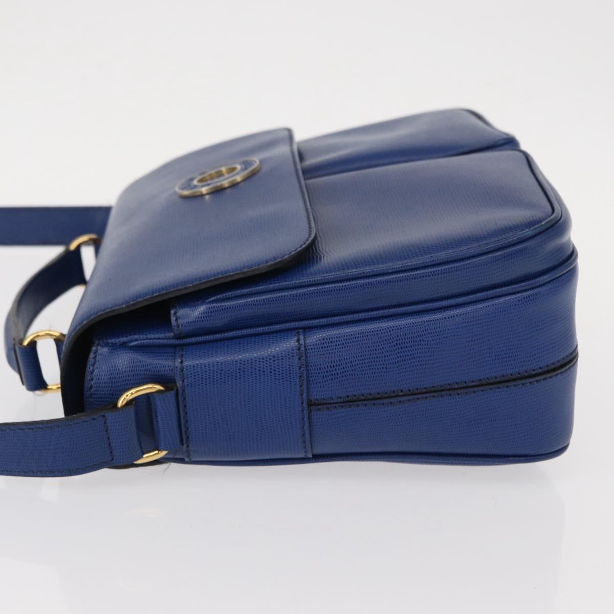 CELINE Circle Shoulder Bag Leather Blue Gold Auth 153882V