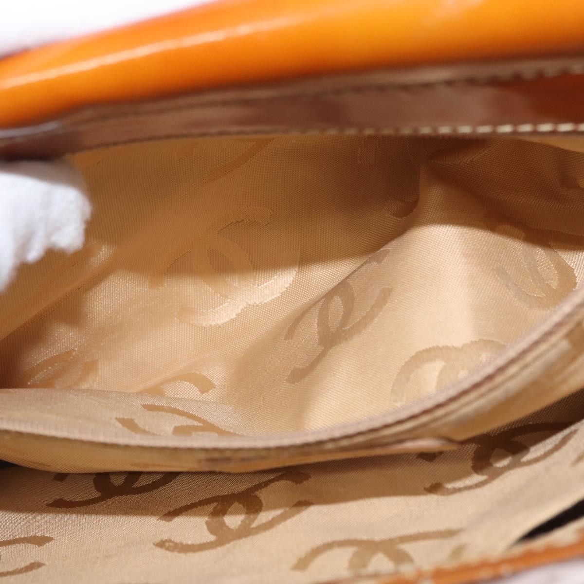 CHANEL Choco Bar Chain Shoulder Bag Patent leather Brown Gold CC Auth 153883