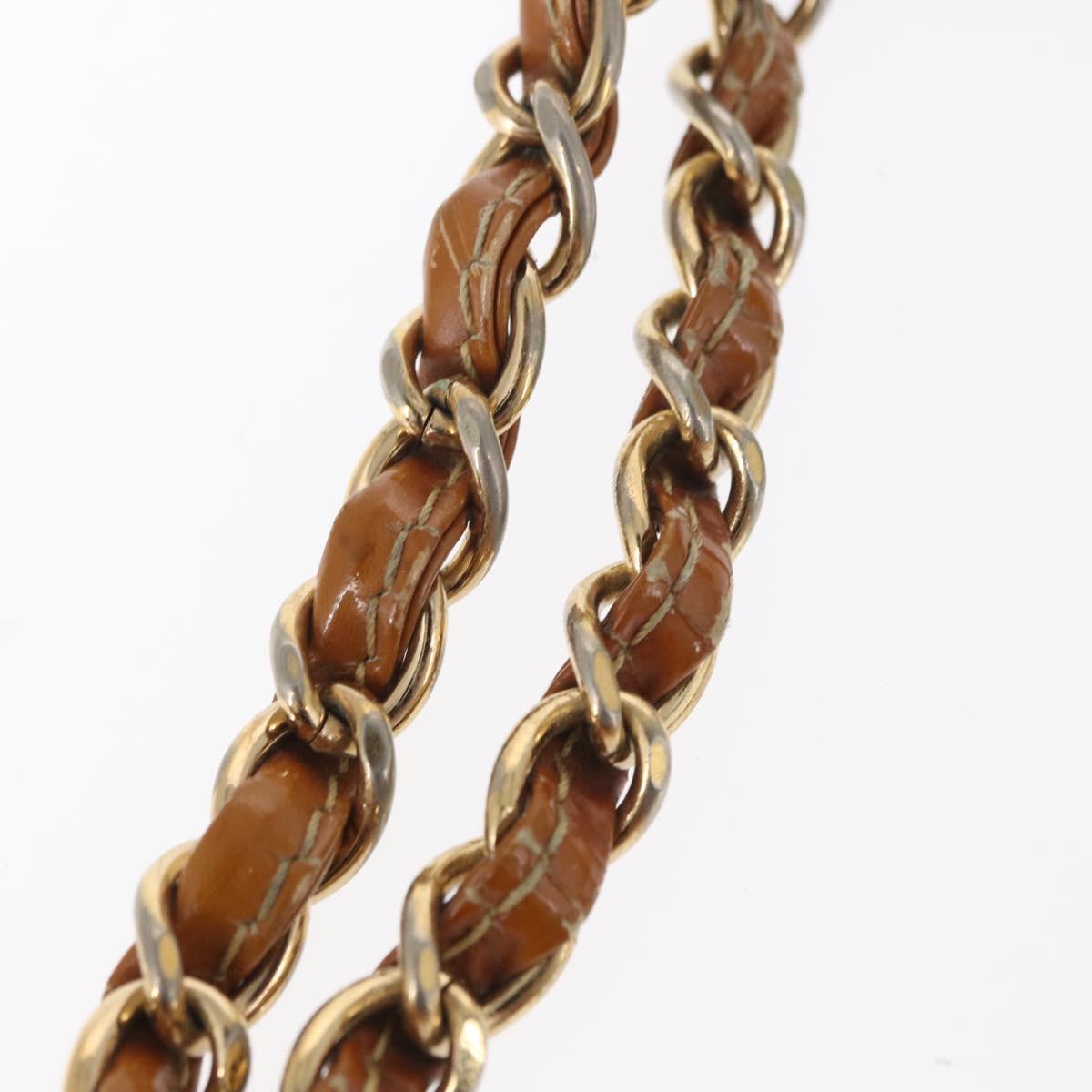 CHANEL Choco Bar Chain Shoulder Bag Patent leather Brown Gold CC Auth 153883