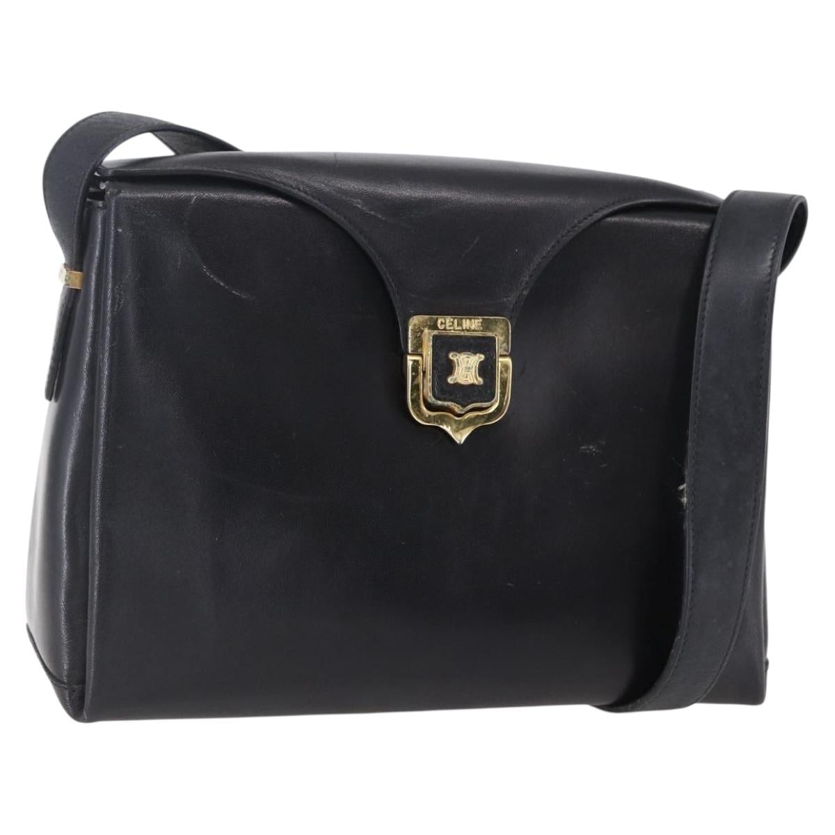 CELINE Shoulder Bag Leather Black Gold Auth 153884