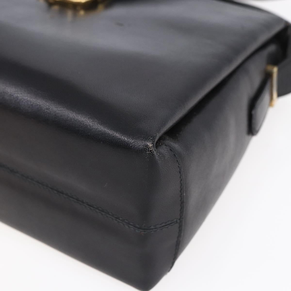 CELINE Shoulder Bag Leather Black Gold Auth 153884