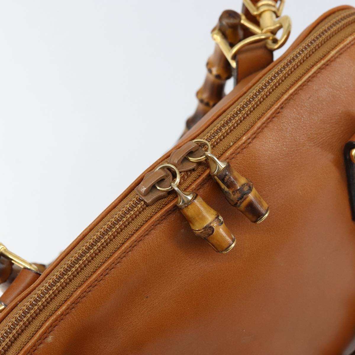 GUCCI Bamboo Hand Bag Leather 2way Brown Gold 000 1274 0290 Auth 153886