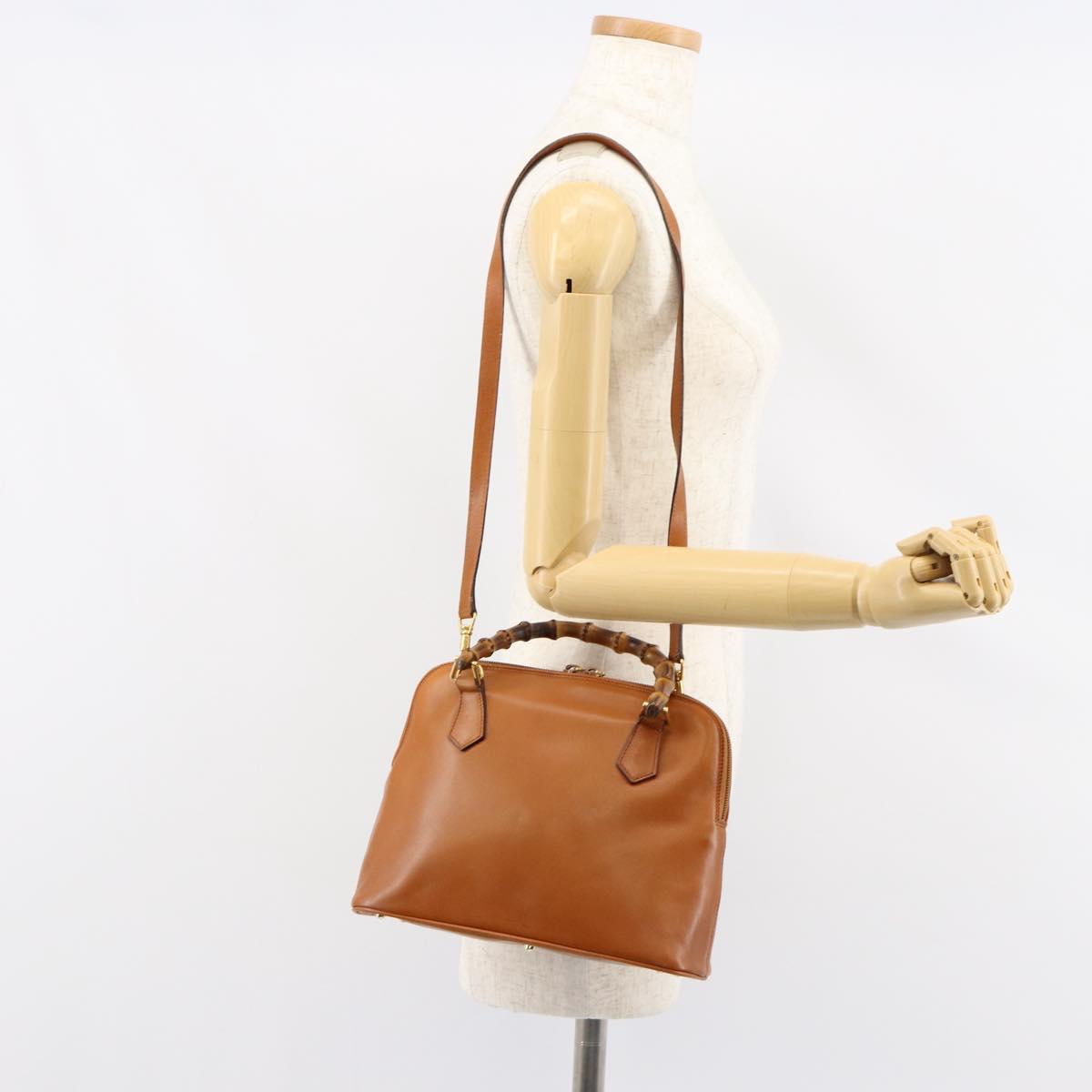 GUCCI Bamboo Hand Bag Leather 2way Brown Gold 000 1274 0290 Auth 153886